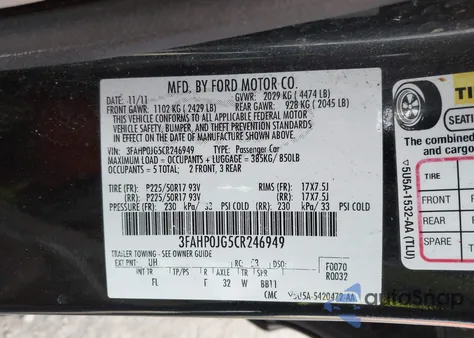 2012 Ford Fusion Sel from USA, damaged, VIN 3FAHP0JG5CR246949